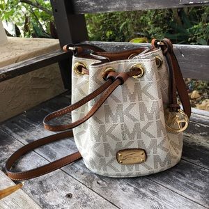 Michael Kors brown/cream small drawstring bag
